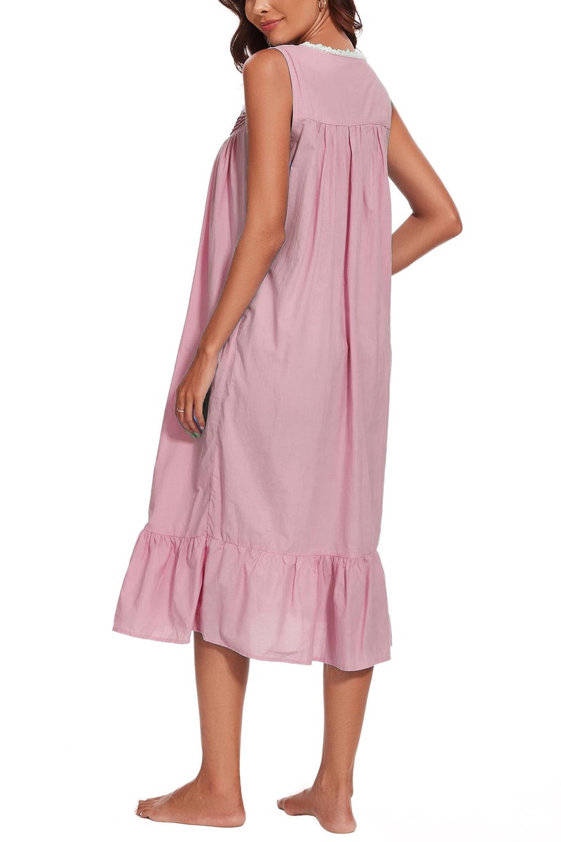 AVIIER 100% Cotton Nightgowns for Women Sleeveless Sleep Dress Ladies Gowns Sleepwear with Pockets (Light Purple, Small) - Image 4