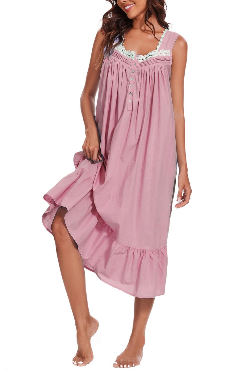 AVIIER 100% Cotton Nightgowns for Women Sleeveless Sleep Dress Ladies Gowns Sleepwear with Pockets (Light Purple, Small) - Image 3