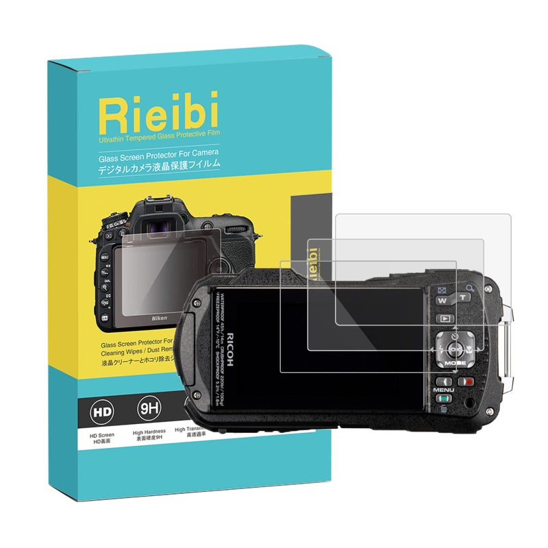 Rieibi (3 Packs) Screen Protector for Ricoh WG-80 WG-70 WG-60 WG-50 WG-40 WG-40W Digital Camera, 0.33mm 9H Hardness Tempered Glass Film for Ricoh WG80 Anti-Fingerprint Anti-Scratch Ultra-Clear, - Image 1