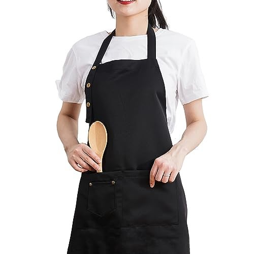 MORNITE Art Aprons for Mens Women, Painters Pottery Ceramic Smock Apron with Pocket for Cooking Chef Restaurant Gardening Black - Image 1