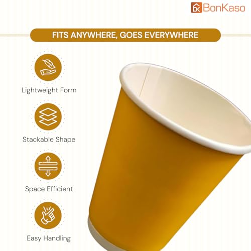 BonKaso 360ml Double Wall Disposable Cups | Beer-Style Ripple Glass for Hot & Cold Drinks | Insulated Leak-Resistant Beverage Glasses for Events & Cafes – Yellow – Pack of 25 - Image 3
