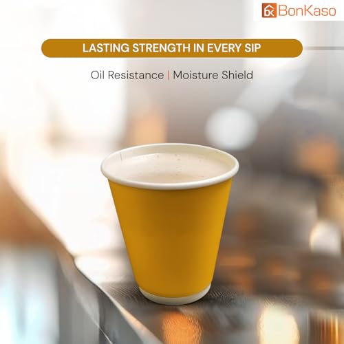 BonKaso 360ml Double Wall Disposable Cups | Beer-Style Ripple Glass for Hot & Cold Drinks | Insulated Leak-Resistant Beverage Glasses for Events & Cafes – Yellow – Pack of 25 - Image 2