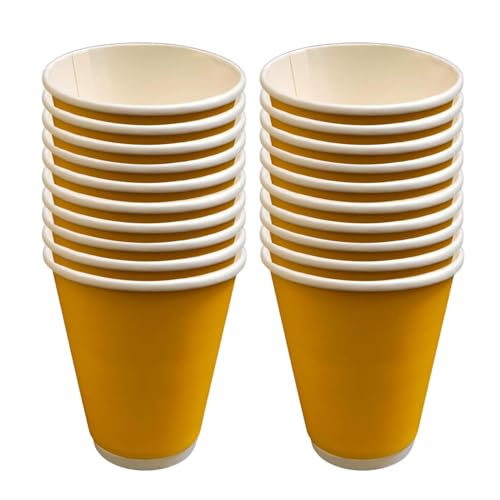 BonKaso 360ml Double Wall Disposable Cups | Beer-Style Ripple Glass for Hot & Cold Drinks | Insulated Leak-Resistant Beverage Glasses for Events & Cafes – Yellow – Pack of 25 - Image 1