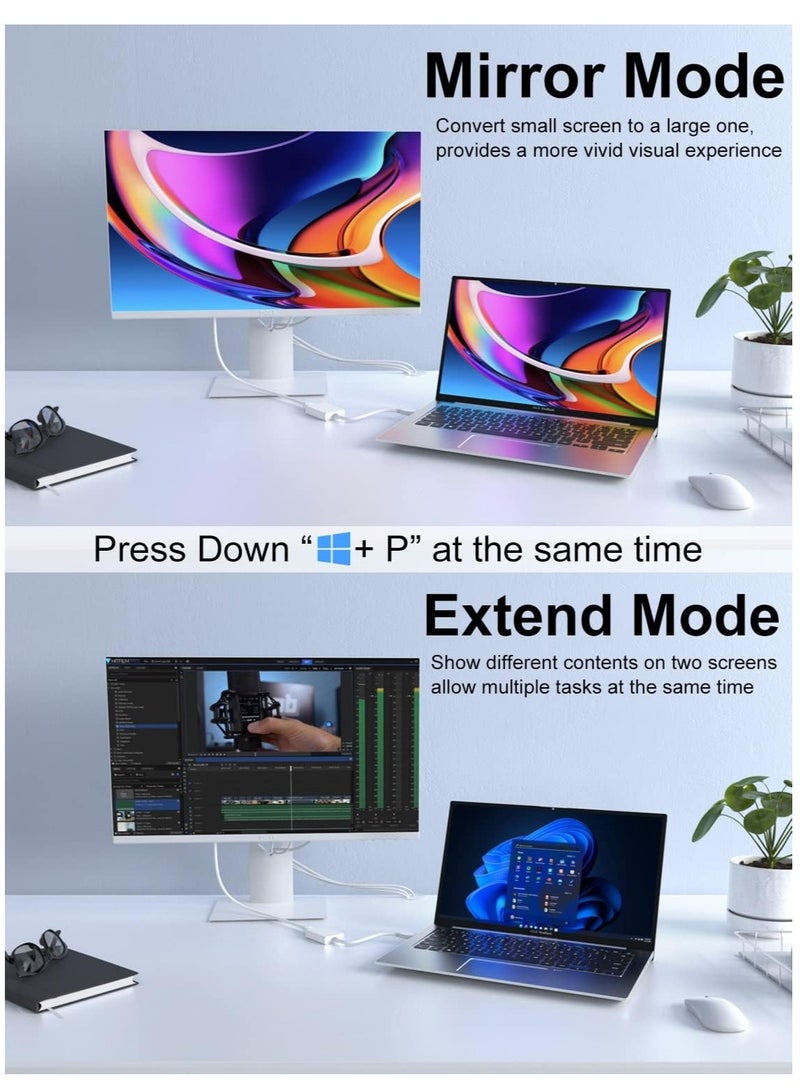 USB 3.0 to HDMI Adapter, HD 1080P Video Graphics Audio Multi-Screen USB 3.0/2.0 to HDMI Mirroring/Expansion Adapter Cable for PC/HDTV/Projector, Compatible with Windows XP/7/8/8.1/10/11/Android - Image 4