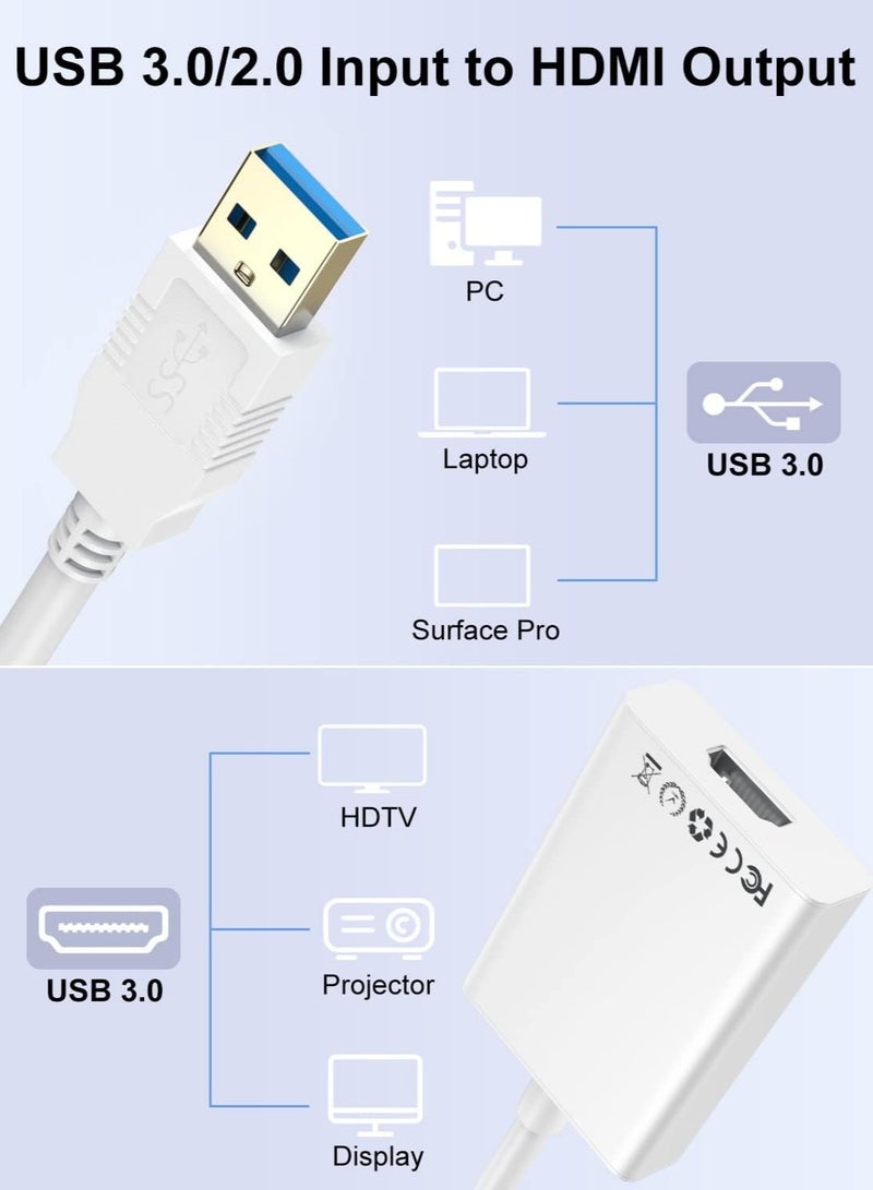 USB 3.0 to HDMI Adapter, HD 1080P Video Graphics Audio Multi-Screen USB 3.0/2.0 to HDMI Mirroring/Expansion Adapter Cable for PC/HDTV/Projector, Compatible with Windows XP/7/8/8.1/10/11/Android - Image 5