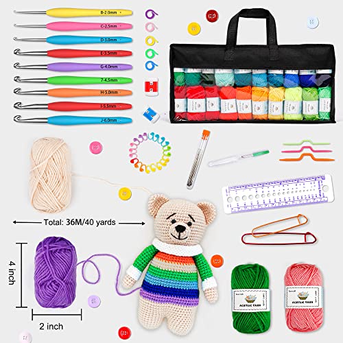 INSCRAFT 113 Piece Crochet Kit with Yarn Set– 1600 Yards Assorted Yarn for Knitting and Crochet, 73PCS Crochet Accessories Set Including Ergonomic Hooks, Knitting Needles & More Ideal Beginner Kit - Image 3