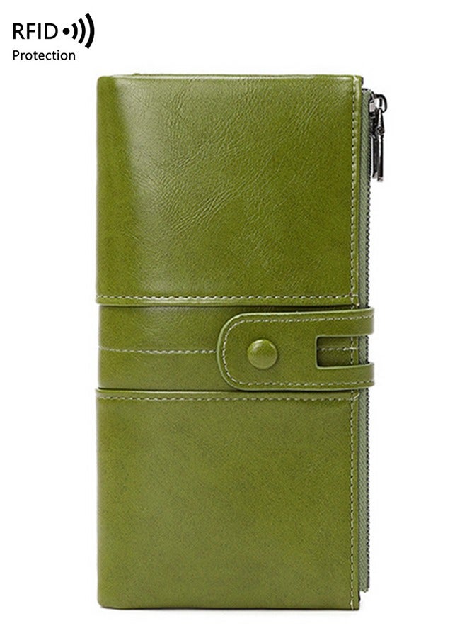 تشارم محفظة جلدية نسائية - حامل بطاقات RFID مع جيب بسحاب، محفظة مضادة للسرقة بسحاب مزدوج، محفظة طويلة باللون الأخضر - Image 1