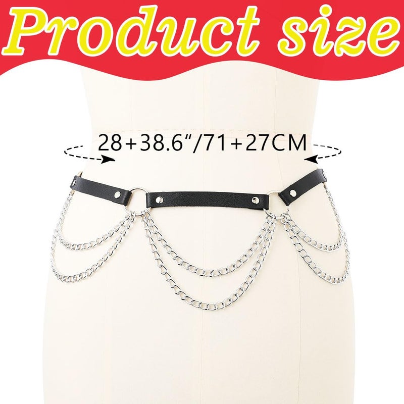 REETAN Rave Waist Chain Belt Punk Black Leather Body Accessories for Women - Image 2