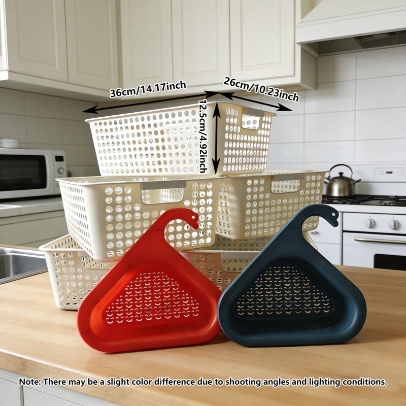7pcs Storage Baskets, Plastic Storage Baskets, Home Storage And Organization Devices, Wardrobe Storage Baskets, Sink Cleaning Supplies Storage Baskets, Thickened Multi-Purpose Storage Baskets, Home Decoration, Shelf Baskets - Image 1