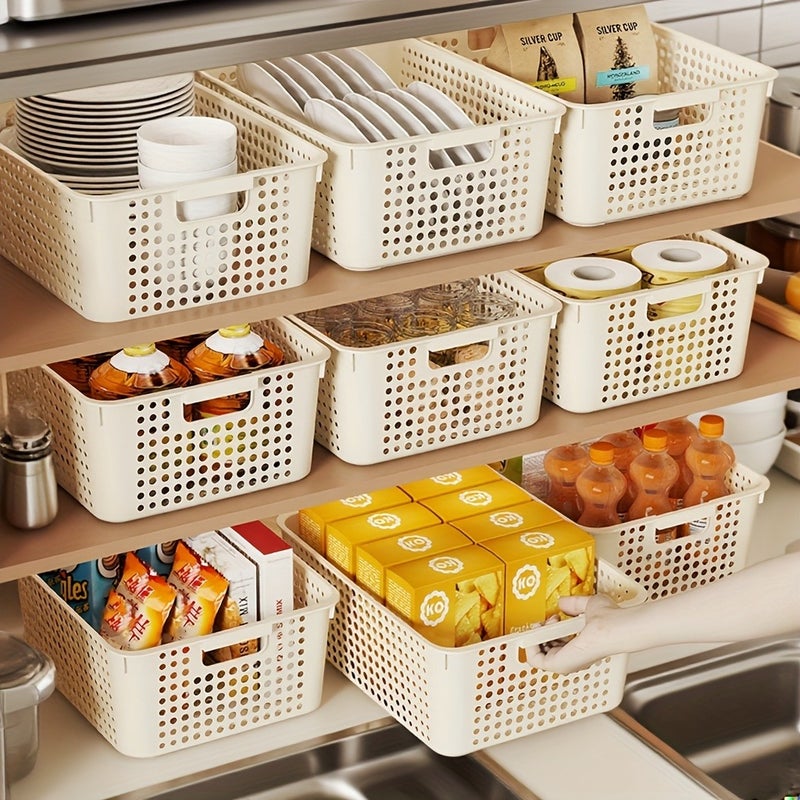 7pcs Storage Baskets, Plastic Storage Baskets, Home Storage And Organization Devices, Wardrobe Storage Baskets, Sink Cleaning Supplies Storage Baskets, Thickened Multi-Purpose Storage Baskets, Home Decoration, Shelf Baskets - Image 3