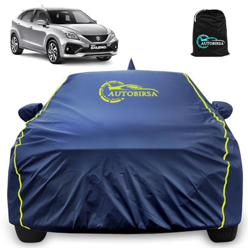 Autobirsa Waterproof Car Body Cover for Maruti Baleno 100% All Weather Proof with Mirror & Antenna Packet & Full Bottom Elistic, Triple Stitching with 100% Nail Proof Cover Navy Blue - Image 1