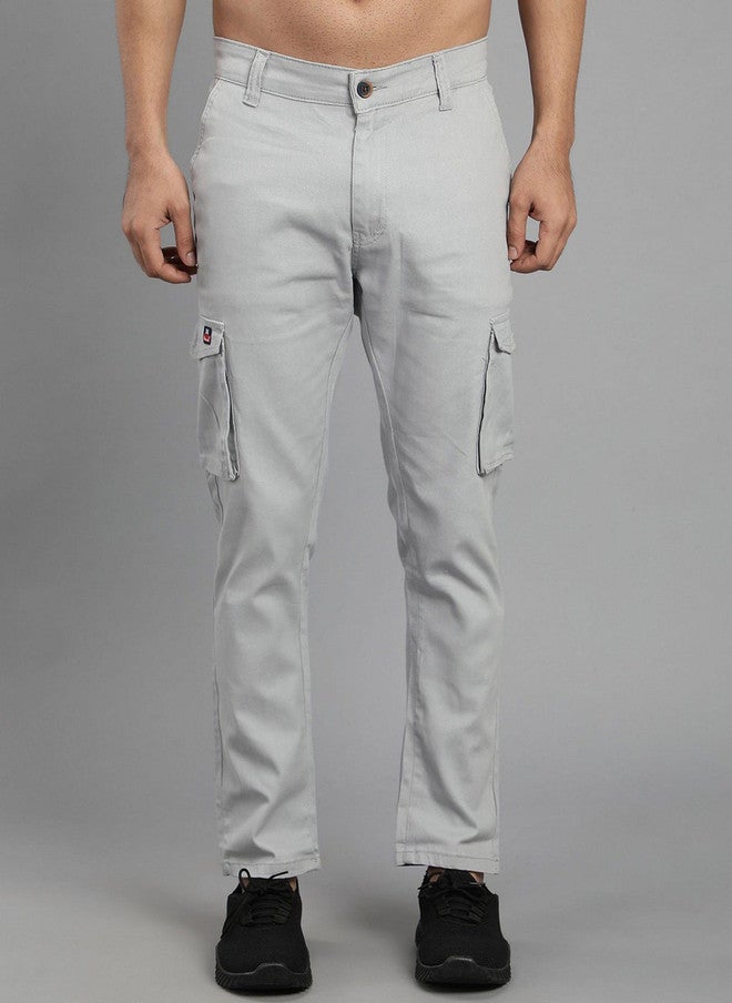 Hence Men's Relaxed Tapered Fit Grey Cargos Trousers with 6 Pockets - Image 1