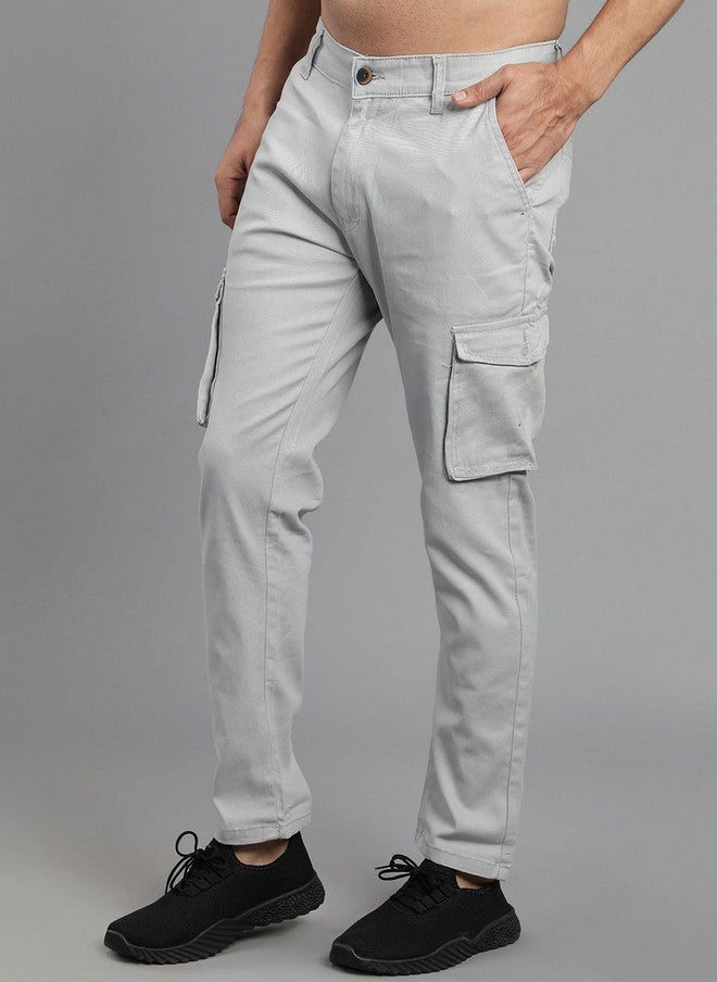 Hence Men's Relaxed Tapered Fit Grey Cargos Trousers with 6 Pockets - Image 2