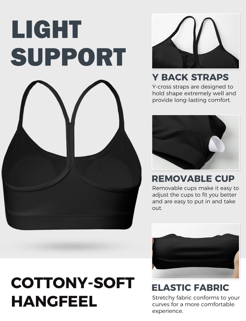 Buauty Sports Bras for Women, Workout Yoga Racerback Low Back Low Impact Gym Halter Tops, White Strappy Padded Spaghetti Strap Running Athletic Outdoor Supportive Backless Bralette Multipack Bras Black M - Image 4