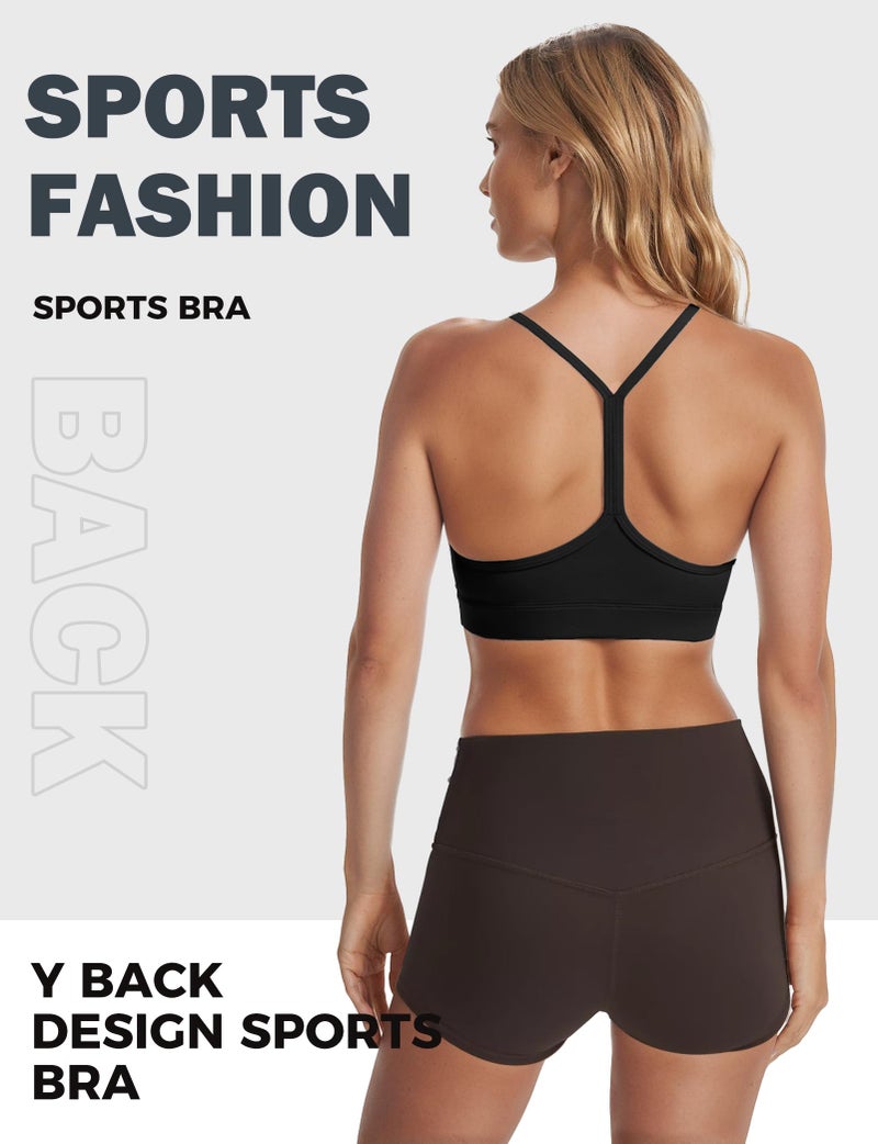 Buauty Sports Bras for Women, Workout Yoga Racerback Low Back Low Impact Gym Halter Tops, White Strappy Padded Spaghetti Strap Running Athletic Outdoor Supportive Backless Bralette Multipack Bras Black M - Image 3