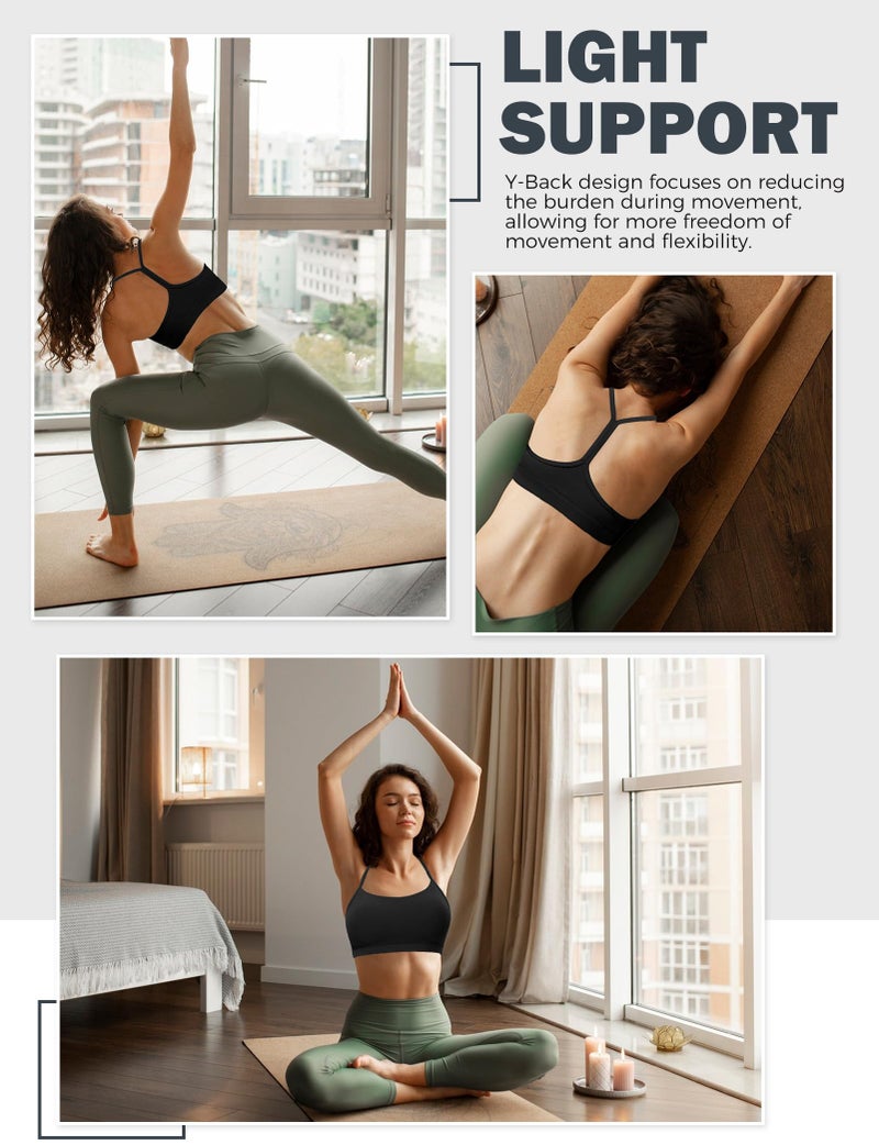 Buauty Sports Bras for Women, Workout Yoga Racerback Low Back Low Impact Gym Halter Tops, White Strappy Padded Spaghetti Strap Running Athletic Outdoor Supportive Backless Bralette Multipack Bras Black M - Image 5