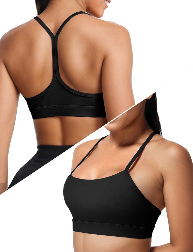 Buauty Sports Bras for Women, Workout Yoga Racerback Low Back Low Impact Gym Halter Tops, White Strappy Padded Spaghetti Strap Running Athletic Outdoor Supportive Backless Bralette Multipack Bras Black M - Image 1