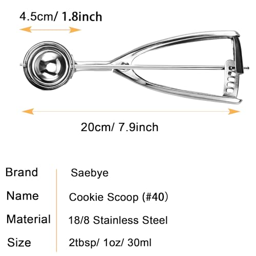 Saebye Medium Cookie Scoop, 2 Tbsp / 30ml / 1 oz, Size #40 Cookie Dough Scoop, Cookie Scoops for Baking, 1 25/32 inches / 4.5 CM Ball, 18/8 Stainless Steel, Secondary Polishing - Image 2