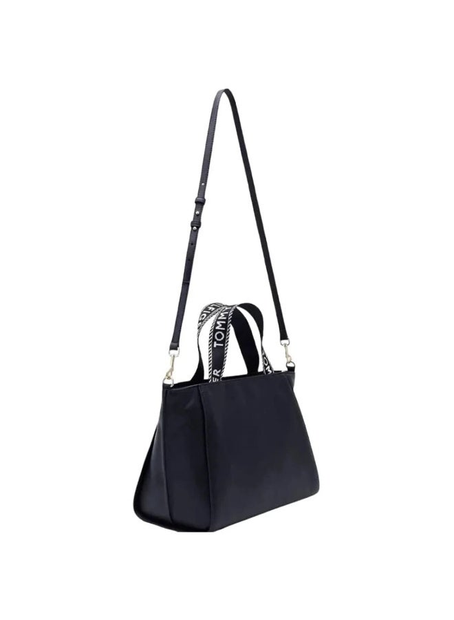 Tommy Hilfiger Black Pebbled Leather Women Shopper Tote Bag with Logo Webbing Handles - Image 4