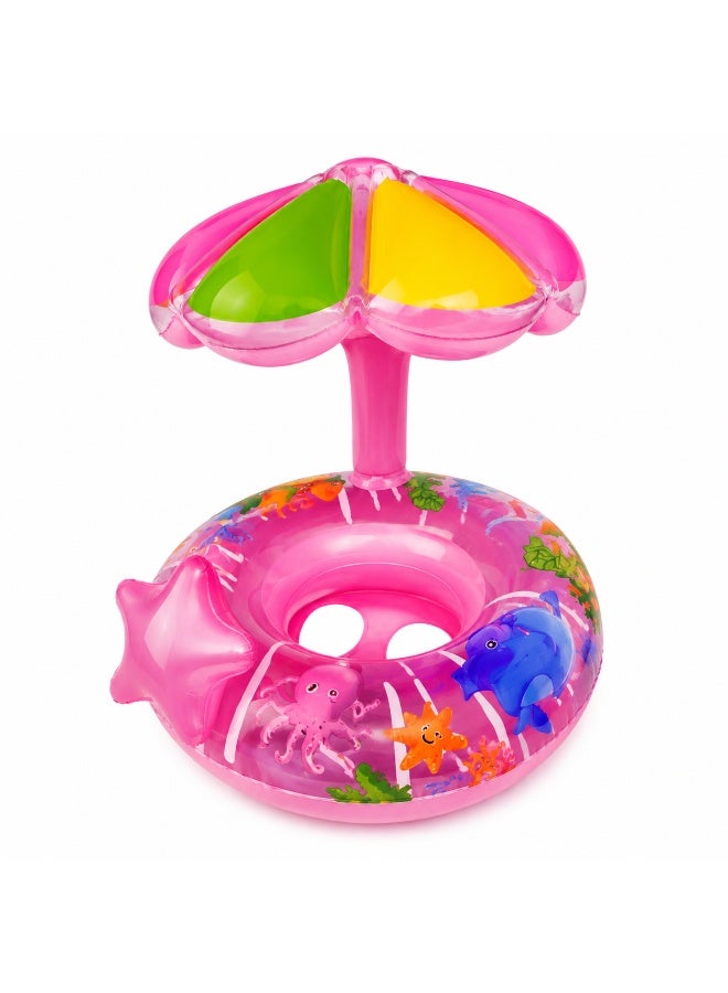 Pink Kids Inflatable Swim Float With Sunshade Canopy For Pool And Beach 64X60Cm Ages 1 To 4 Years - Image 2