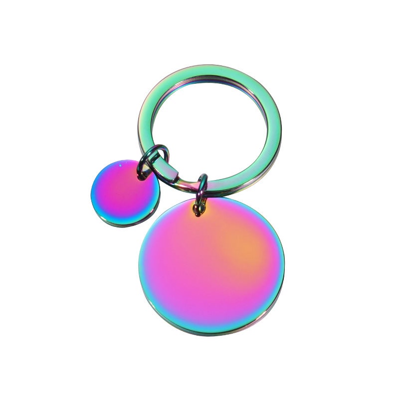 Foreign trade hot-selling all-match pendant stainless steel disc key chain diy glossy laser logo jewelry pendant Rainbow (MP632) 