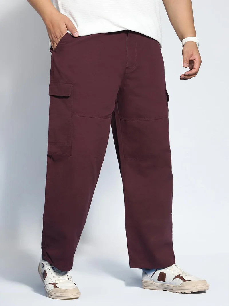 أوربانو فاشن Urbano Plus Men's Maroon Loose Baggy Fit Solid Cargo Chino Pant with 6 Pockets Non-Stretchable