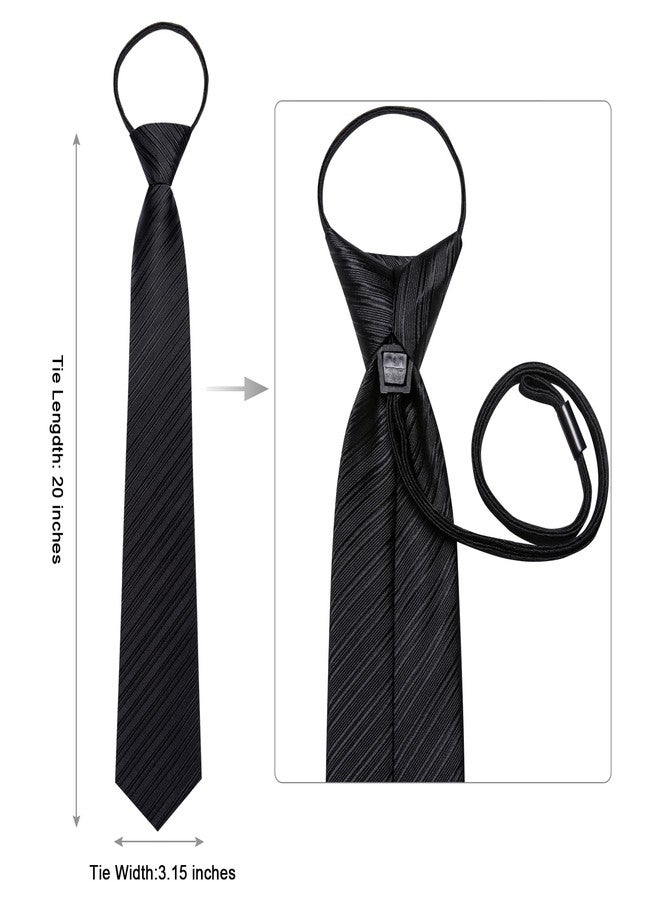 Hi-Tie Mens Zipper Tie Set Lapel Pin Pocket Square And Cufflinks Formal Business Wedding Adjustable Necktie, Black C, M - Image 4