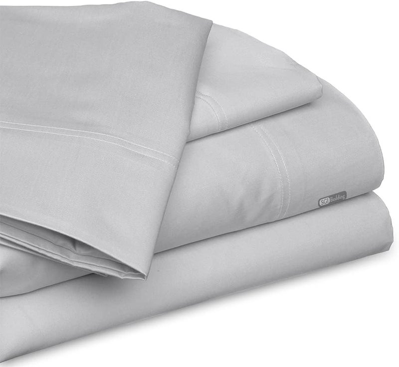 SGI bedding Luxury 4 Piece Alberta King96 W x96 L Egyptian Cotton Sheet Set  1000 Thread Count 15 Inch Deep Pocket Sateen Weave Long Staple Breathable Soft and Premium Cotton  Light Gray