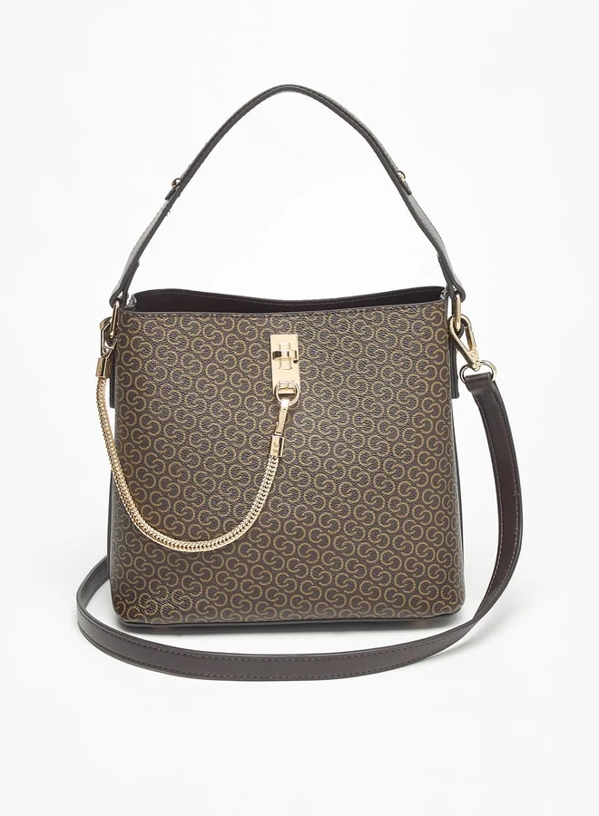سيليست All-Over Monogram Print Tote Bag with Detachable Strap and Zip Closure