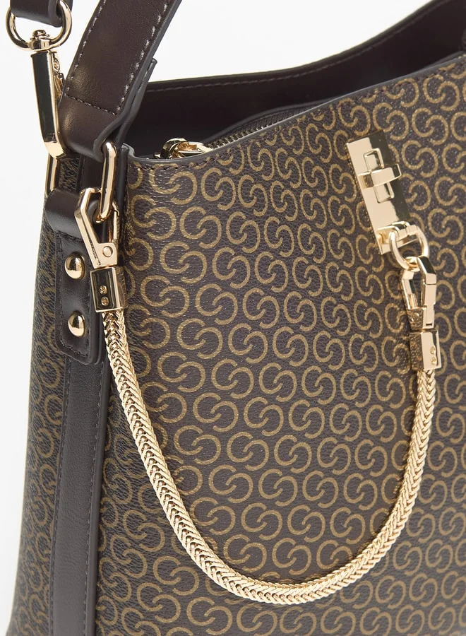 سيليست All-Over Monogram Print Tote Bag with Detachable Strap and Zip Closure