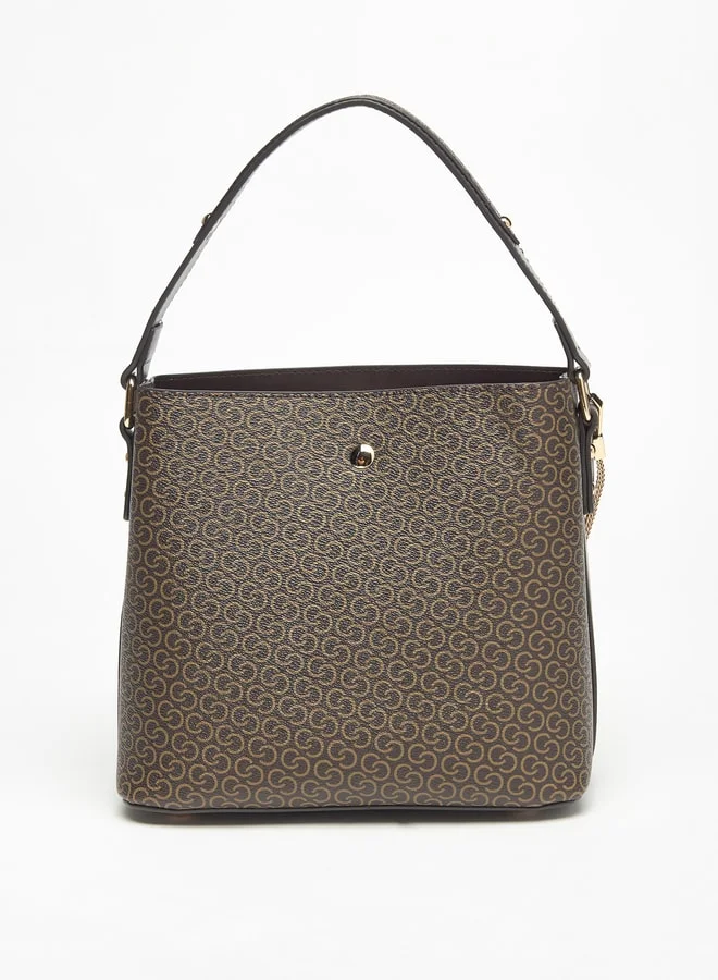 سيليست All-Over Monogram Print Tote Bag with Detachable Strap and Zip Closure