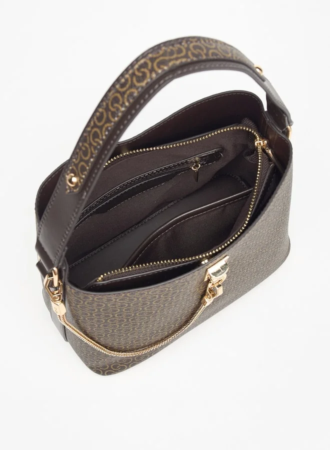 سيليست All-Over Monogram Print Tote Bag with Detachable Strap and Zip Closure