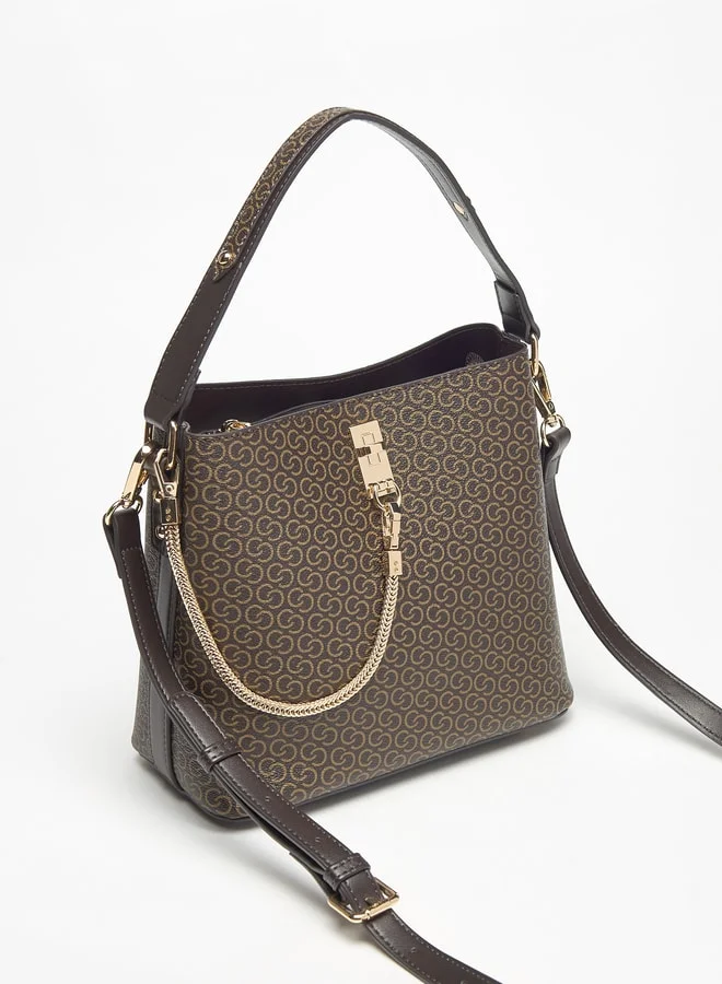 سيليست All-Over Monogram Print Tote Bag with Detachable Strap and Zip Closure