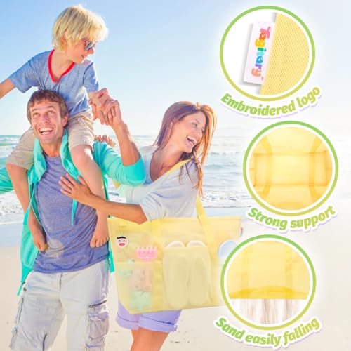 Tagitary Mesh Beach Bag with Zipper and 8 Pockets, Yellow Large Beach Tote Waterproof Sandproof for Camping Sports Pool Swim Bag Foldable Beach Accessories Toys Storage Travel Bag - Image 5