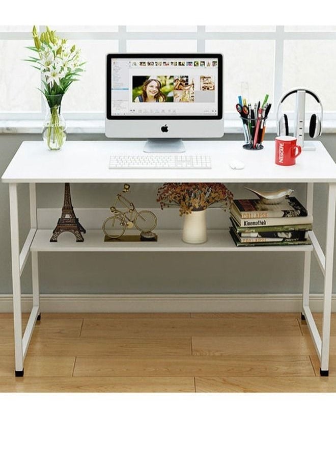 XiuWoo - Home office computer desk with bookshelf wood computer desk with storage shelves modern laptop table study table workstation for home office furniture easy assembly 120x45x72cm white MDF - Image 1
