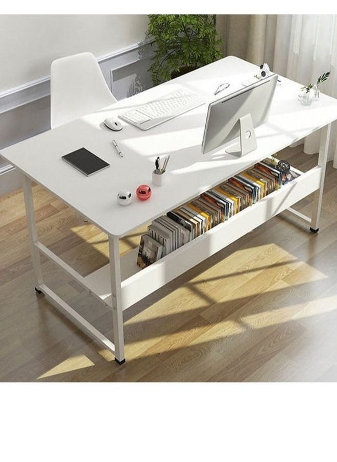 XiuWoo - Home office computer desk with bookshelf wood computer desk with storage shelves modern laptop table study table workstation for home office furniture easy assembly 120x45x72cm white MDF - Image 1