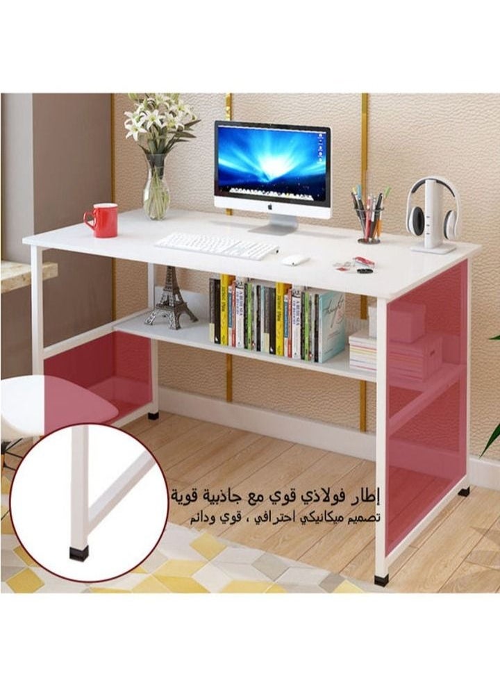 XiuWoo - Home office computer desk with bookshelf wood computer desk with storage shelves modern laptop table study table workstation for home office furniture easy assembly 120x45x72cm white MDF - Image 1