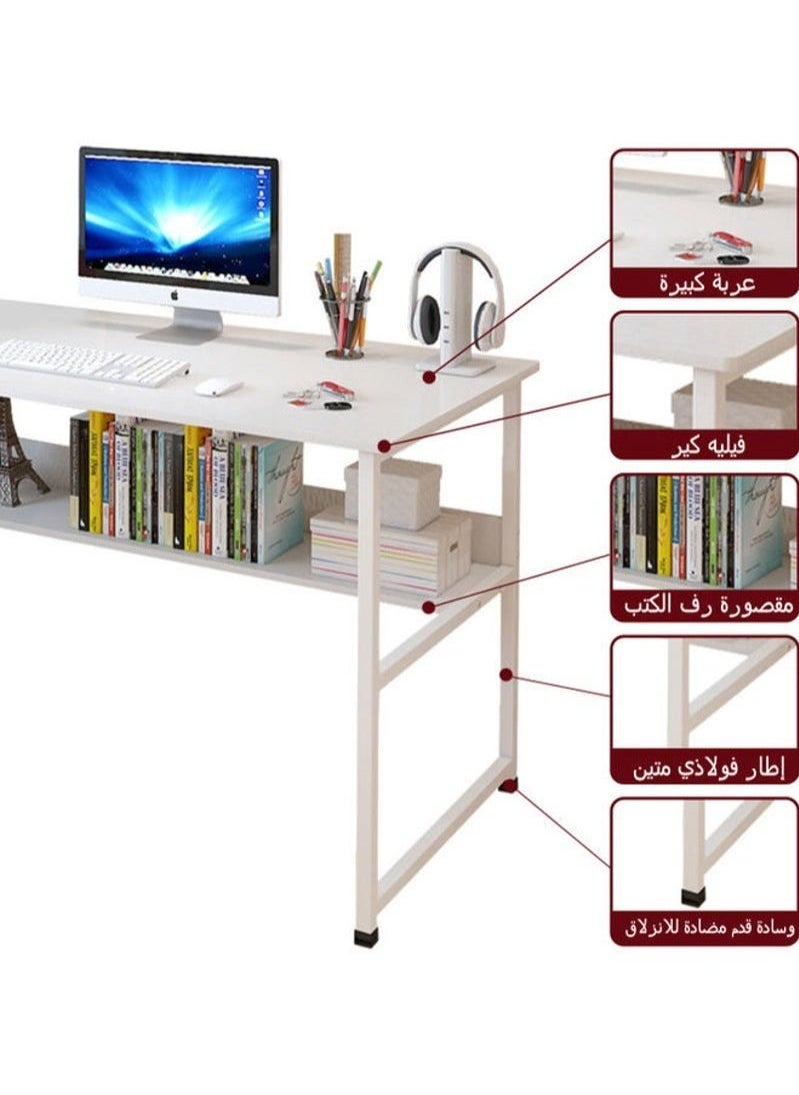 XiuWoo - Home office computer desk with bookshelf wood computer desk with storage shelves modern laptop table study table workstation for home office furniture easy assembly 120x45x72cm white MDF - Image 1