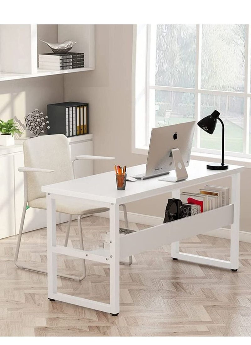 XiuWoo - Home office computer desk with bookshelf wood computer desk with storage shelves modern laptop table study table workstation for home office furniture easy assembly 120x45x72cm white MDF - Image 1