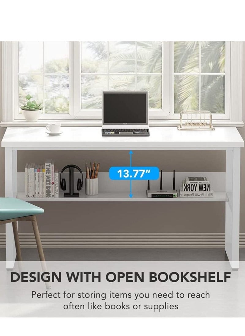 XiuWoo - Home office computer desk with bookshelf wood computer desk with storage shelves modern laptop table study table workstation for home office furniture easy assembly 120x45x72cm white MDF - Image 1