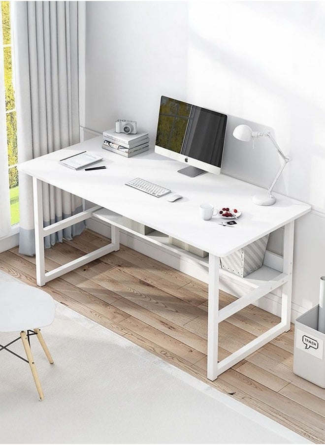 XiuWoo - Home office computer desk with bookshelf wood computer desk with storage shelves modern laptop table study table workstation for home office furniture easy assembly 120x45x72cm white MDF - Image 1