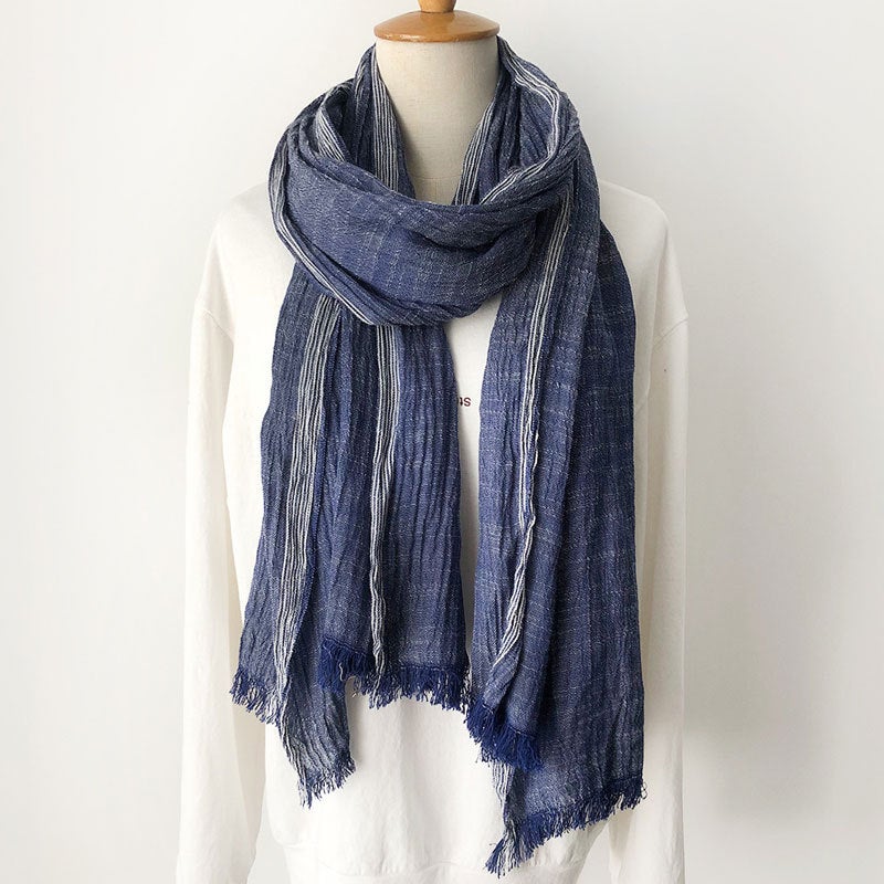 Solid Color Men'S Scarf Japanese And Korean Striped Decorative Scarves Cotton And Linen Scarf Tide - Image 4