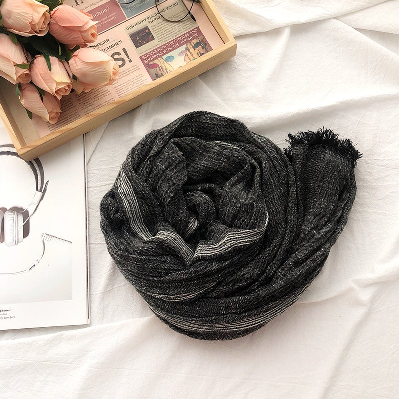 Solid Color Men'S Scarf Japanese And Korean Striped Decorative Scarves Cotton And Linen Scarf Tide - Image 1