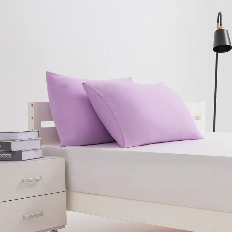 N&Y HOME 2-Pack Stretch Pillow Cases - Jersey Knit & Envelope Closure Pillowcases with Ultra Soft T-Shirt Like Polyester Blend - Suitable for Queen or Standard Size Set of 2  Pale Purple - Image 5