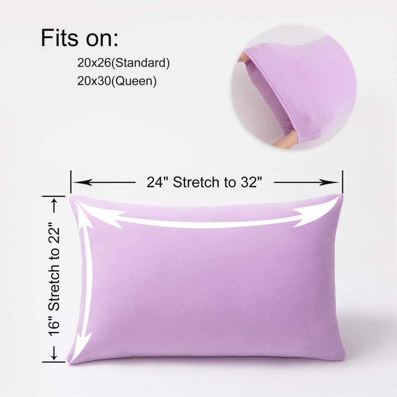 N&Y HOME 2-Pack Stretch Pillow Cases - Jersey Knit & Envelope Closure Pillowcases with Ultra Soft T-Shirt Like Polyester Blend - Suitable for Queen or Standard Size Set of 2  Pale Purple - Image 3