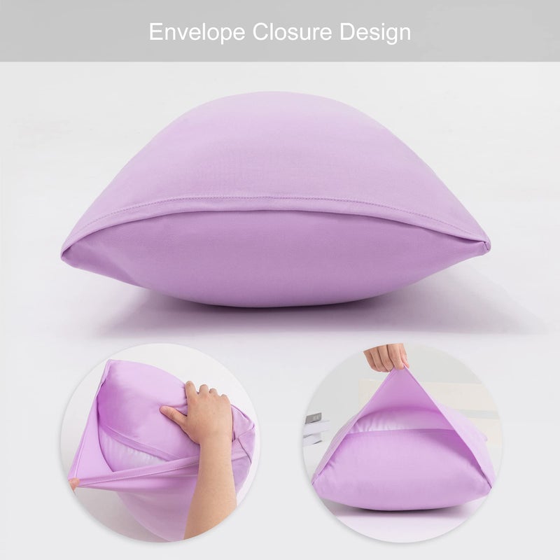 N&Y HOME 2-Pack Stretch Pillow Cases - Jersey Knit & Envelope Closure Pillowcases with Ultra Soft T-Shirt Like Polyester Blend - Suitable for Queen or Standard Size Set of 2  Pale Purple - Image 4