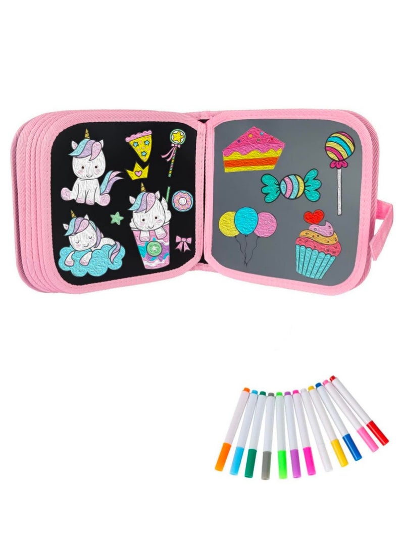 FengSVMA Erasable Doodle Set for Kids - Magic Drawing Book With 12 Watercolor Pens, 14 Pages - Reusable Road Trip Car Game Writing Painting Set for Boys and Girls - Image 1