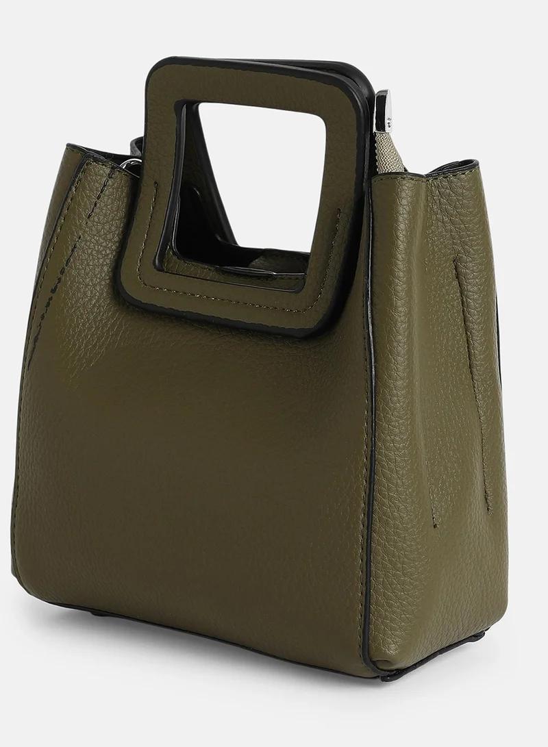 Haute Sauce Solid Zip Lock Regular Vegan Leather Hand Bag For Women