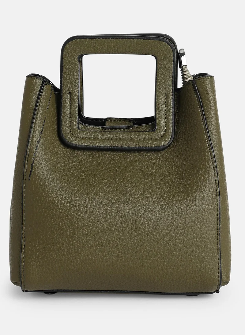 Haute Sauce Solid Zip Lock Regular Vegan Leather Hand Bag For Women