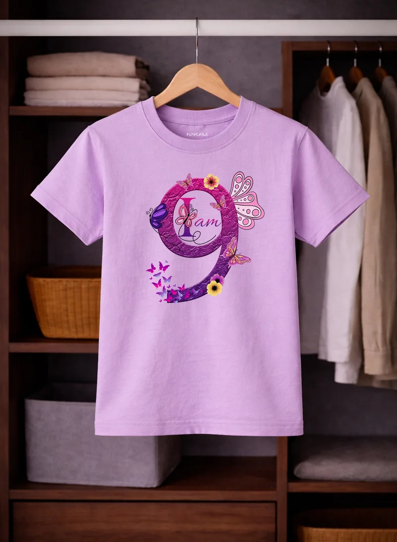 Funkaar Funkaar Birthday Girl, 9th Year Butterfly Birthday Graphic Print T-Shirt